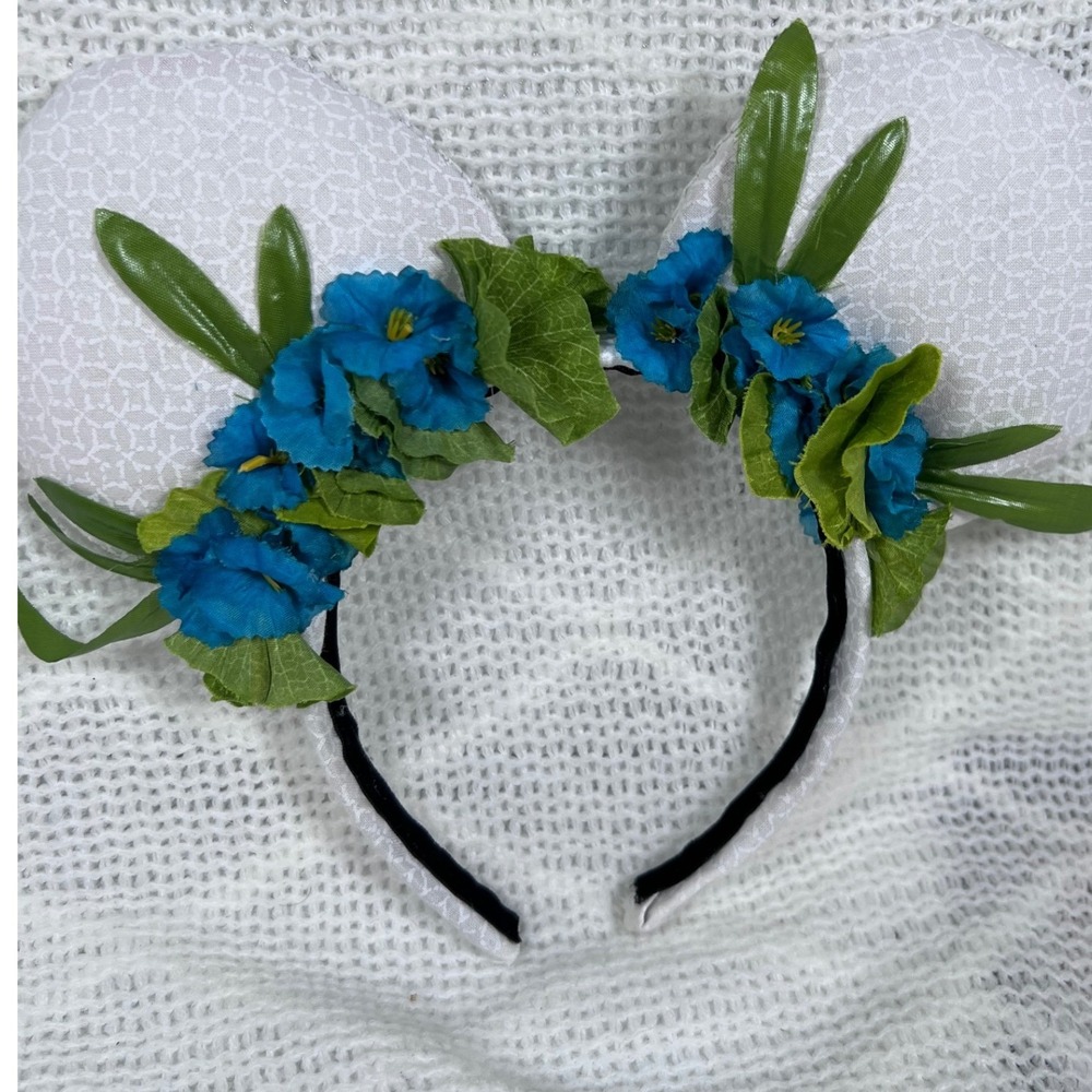 Floral Mouse Ears Headband Women White Blue Green Disney Inspired Excellent